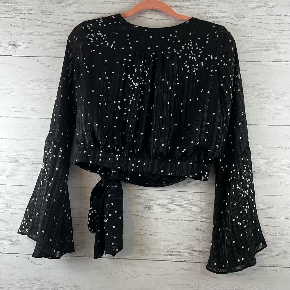 Genuine People Black Dot Print Bell Sleeve Blouse Size‎ S
